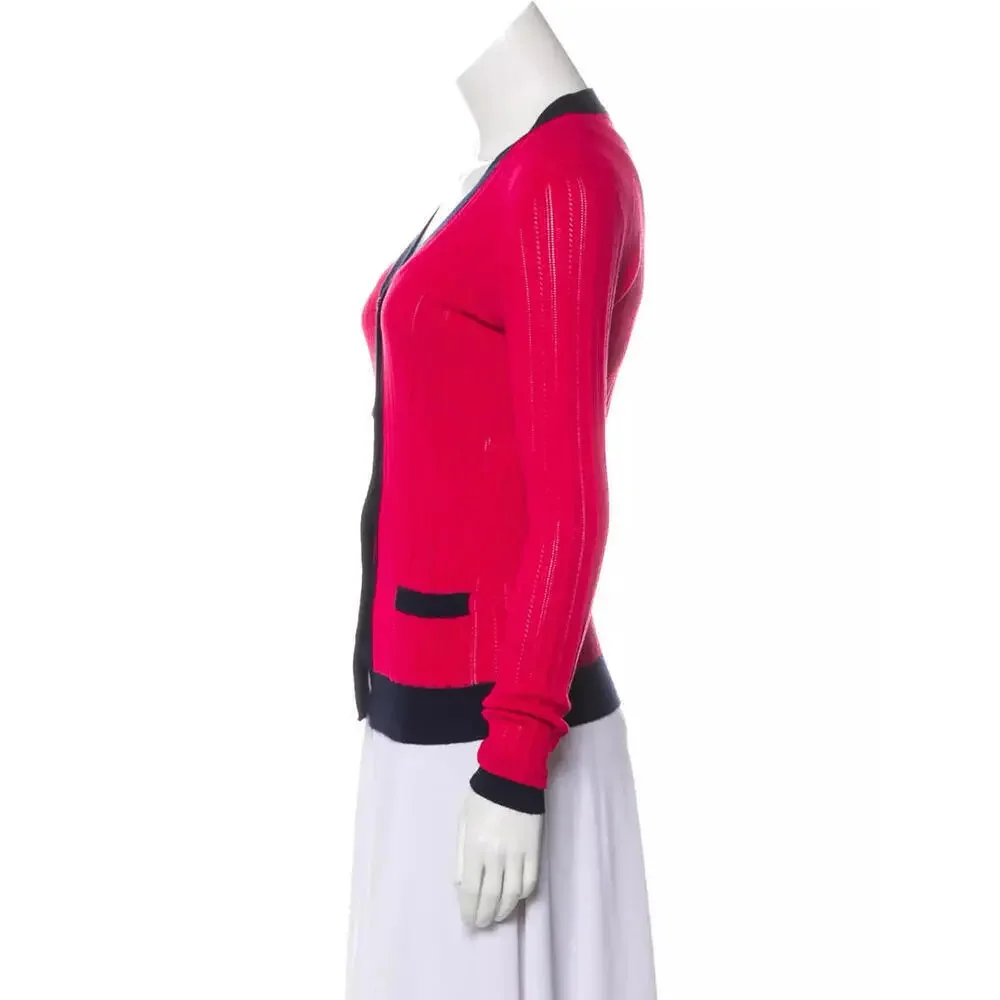2010 CHANEL Pink Navy Blue Cotton Cashmere Top Cardigan Sweater FR-36 US-2/4